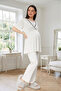 New Season Ecru Double-Breasted Collar Short Sleeve Design Ribbed Summer Maternity Pajama Set - 7