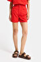Women's Red 6S6-19 Relax Fit Belt Detailed 100% Cotton Denim Shorts - 2