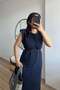 Navy Blue Modal Padded Dress - 6