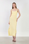 Women's long bubble dress with slit and rope straps - yellow - 2