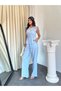 Linen Lace-Up Detailed Sleeveless Top and Bottom Set Mazelf - 3