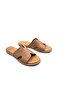Genuine Leather Soft Sole Flat Heeled Tan Color Women's Slippers