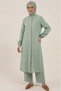 Mint Green 100% Cotton Muslin Fabric Zippered Comfortable Fit Hijab Women's Set-Hajj and Umrah Outfit - 4