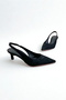 Black Suede Patent Leather Open Back Low Heel Stiletto F310 - 2