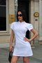Women's White Mandarin Collar Button Detailed Mini Dress Yel221829 - 2