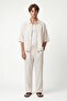 Lyocell blend striped zippered linen shirt - cream - 4
