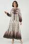 Women's Shirt Collar, Gathered Waist, Floral Patterned Viscose A.Red Hijab Dress - 3