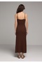 Slim Fit Plain Women's Brown Strap Dress - 2
