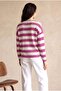 Women's Relaxed Fit Crew Neck Viscose / Elastane Long Sleeve Purple / Ecru Striped Off-Shoulder Blouse Wilda - 5