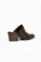 Bitter Brown Flat Matte Leather Studded Detail Closed Front Open Back Heeled Western Cowboy Mules Slippers - 3
