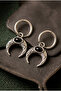 Men's Stainless Steel Crescent Moon Figured Celtic Carved Black Stone Dangle Earrings