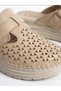 Genuine Leather Beige Velcro Orthopedic Sole Sabo Women's Slippers - 3