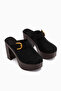 Annela Black Suede Platform Heeled Women's Slippers - 3