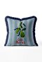 Pear and Leaf Patterned Striped Throw Pillow Cover - Navy Blue Tasseled Vintage Cover - 2