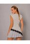 Women's Crew Neck Shoulder Padded Polka Dot Lace Detail Combed Cotton Blouse 26064 - 3