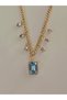 Baget Model Zircon Stone Gold Turquoise Colored Steel Necklace - 4
