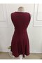 Women's Strappy Double-Breasted Collared Short Janjan Crepe Dress with Pleated Detail on the Front - 5