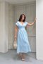 Women's Blue V-Neck Waist-Slit Slim-Fit Lined Midi Length Summer Dress - 6