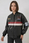 Women's Bomber Collar Printed Black Jacket - 2