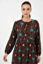 Women's Lace-Up Patterned Viscose Brown Hijab Dress - 2