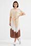 Women's Belted Short Sleeve Patterned Viscose Cream Dress - 6