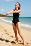 Women's Swimsuit Square Neck Sleeveless Gathered Without Underwire Hipster Cut Plain Pattern Knitted Fabric Summer Wear - 2