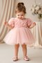 Baby Girl Birthday Party Wedding Dress Short Sleeve Rose Bow Tulle Tutu Lined - 2