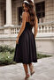 Women's Elegant Midi Length Crepe Dress with Rope Straps and Double Breasted Collar - 2