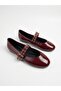 Women's Burgundy Double-Strapped Studded Round-Toe Ballerinas