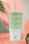 Geometric Sage Green Gradient Stainless Steel Cold Drink Thermos with Straw 562ml - 2