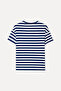 Women's Navy Blue Striped Open Collar T-Shirt - 2