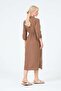 Maternity Elastic Sleeve Shirt Collar Midi Length Linen Dress Brown - 8