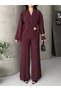 Women's Double-Breasted Two-Piece Suit in Burgundy with Gold Buckle - 6
