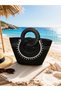Women's Straw Daily or Beach Bag with Round Handle, Color and Stone Detail, Solid Color, New Season, Hand Knitted Look - 2