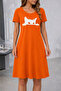 New Season Women's Short Sleeve Crew Neck Cat Patterned Viscose Short Dress - 2
