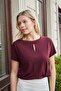 Women's Silky Soft Fabric Wide Zero-Neck Tshirt Blouse with Front Window and Side Slits - Burgundy - 5