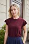 Women's Silky Fabric Wide Zero Neck Short Sleeve Tshirt Blouse-Burgundy - 6