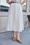 Women's Patterned Voile Lined High Waist Leather Belted Side Pocket Pleated Midi Length Skirt-Stone Polka Dots - 5