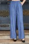 Women's Linen-Look Lycra-Free High-Waist Elastic Waist Side Pockets Wide-Leg Palazzo Trousers-Indigo - 7