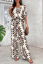New Season Women's Short Sleeve V-Neck Patterned Aerobin Blouse and Trousers Holiday Double Set - 3