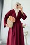 Premium Natural Aysha Linen Abaya Set – Burgundy - 7