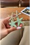 Wicker summer sea star light green pendant earrings - 2
