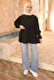Black Buttoned Sleeve Elastic Waist Drawstring Modal Woven Shirt - 2