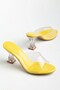 S-619 Yellow Patent Leather Transparent Strappy Transparent Heels Set of Round Toe for Women Slipper - 7
