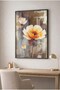Rustic Modern Glass Painting with Yellow and Orange Flowers - Black Metal Framed Painting for Home, Business, and School