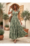 Women's Maxi Length Patterned Summer Jersey Dress with Elastic Detail at the Waist