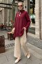 Double Buckle Placket Burgundy Asymmetrical Tunic - 4