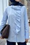 Baby Blue Shirt with Ruffles on the Front and Collar - 3