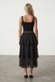 Women's black elastic waist layered flounced lined midi length chiffon skirt alc-x15528 - 4