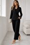 Women's Long Sleeve Collared Single Button Detailed Atlas Jacket and Trousers Two-Piece Set - 4